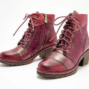 L'Artiste by Spring Step Leather Lace-Up Boots - Fallinluv, Bordeaux